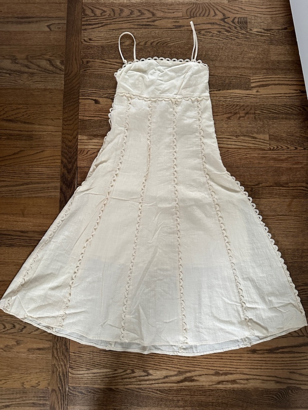 Women's Cream Lace-Trim Spaghetti Strap Dress